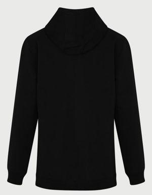 Siyah Regular Fit Pamuklu Kapüşonlu Sweatshirt