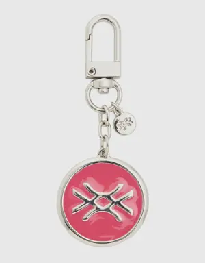 silver keychain with pink pendant