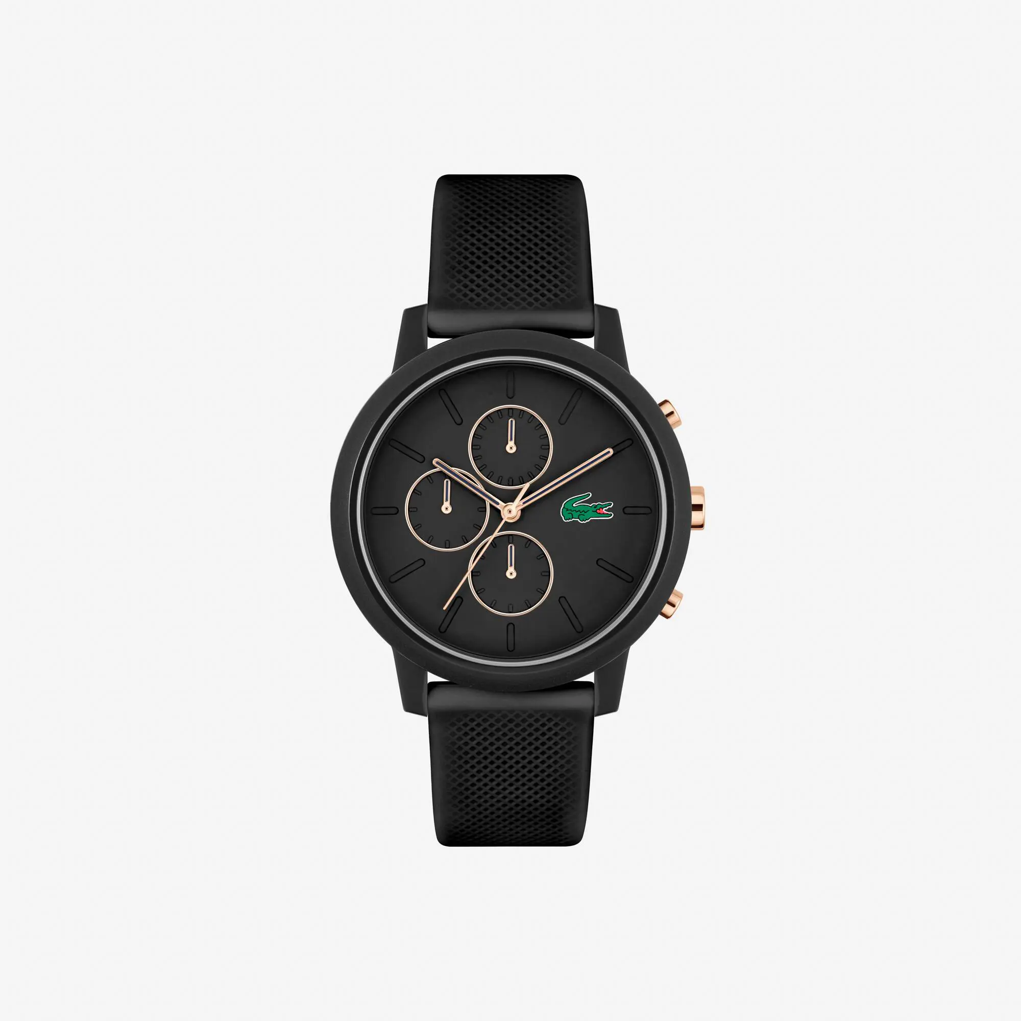 Lacoste .12.12 Chrono Watch Black and Carnation Gold Silicone. 1