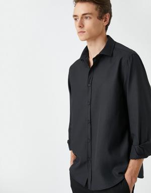 Basic Gömlek Klasik Manşet Yaka Uzun Kollu Dar Kesim