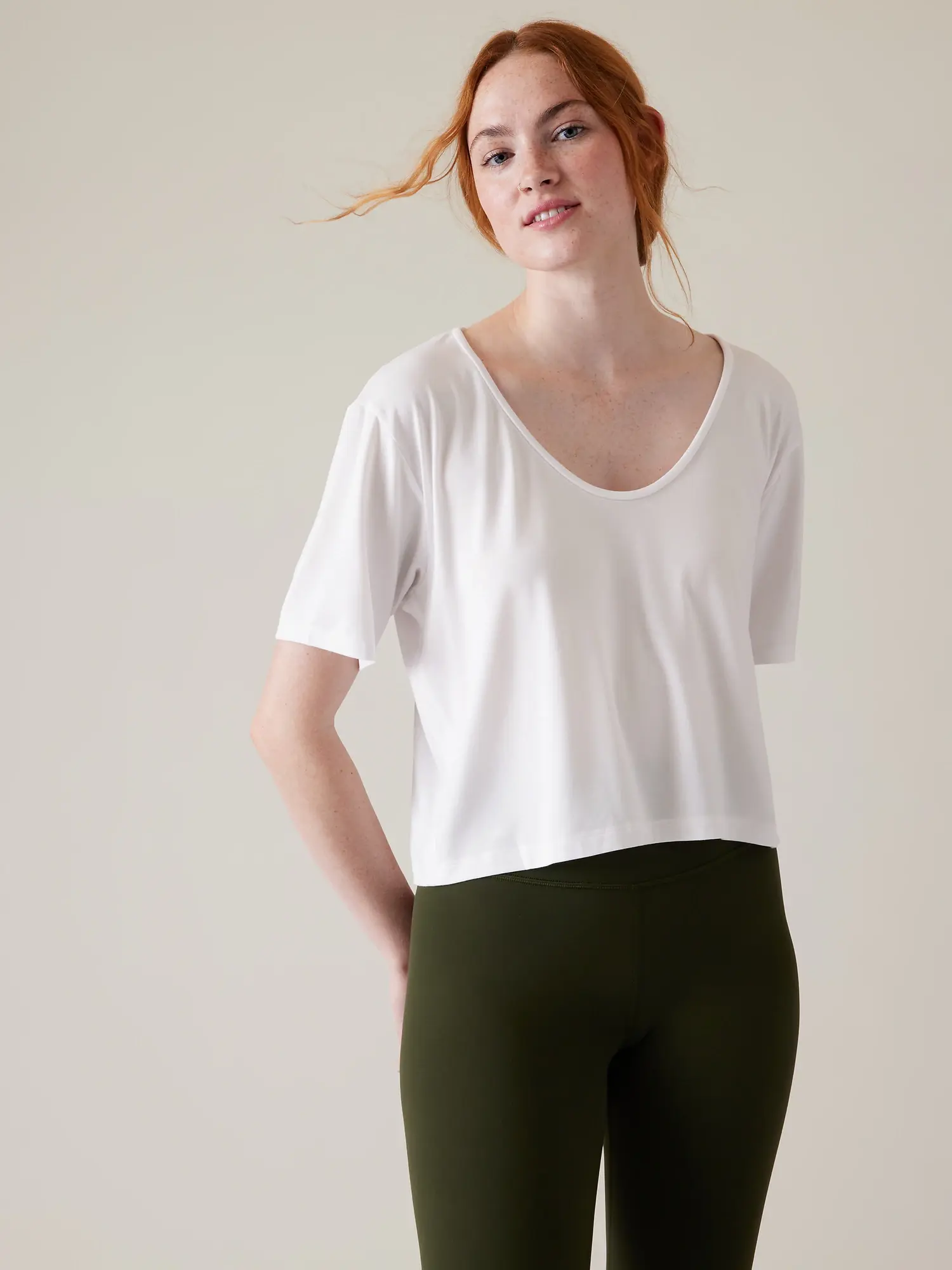 Athleta Essence Explore Crop Tee white. 1