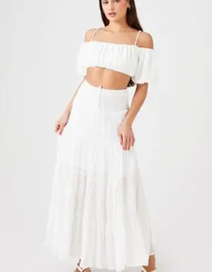 Forever 21 Smocked Maxi Peasant Skirt White