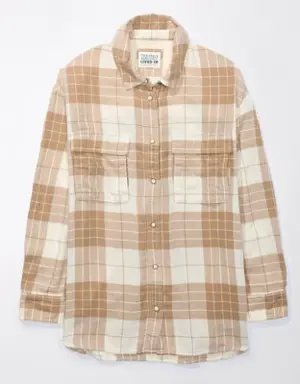 Oversized Long-Sleeve Plaid Button-Up Shirt