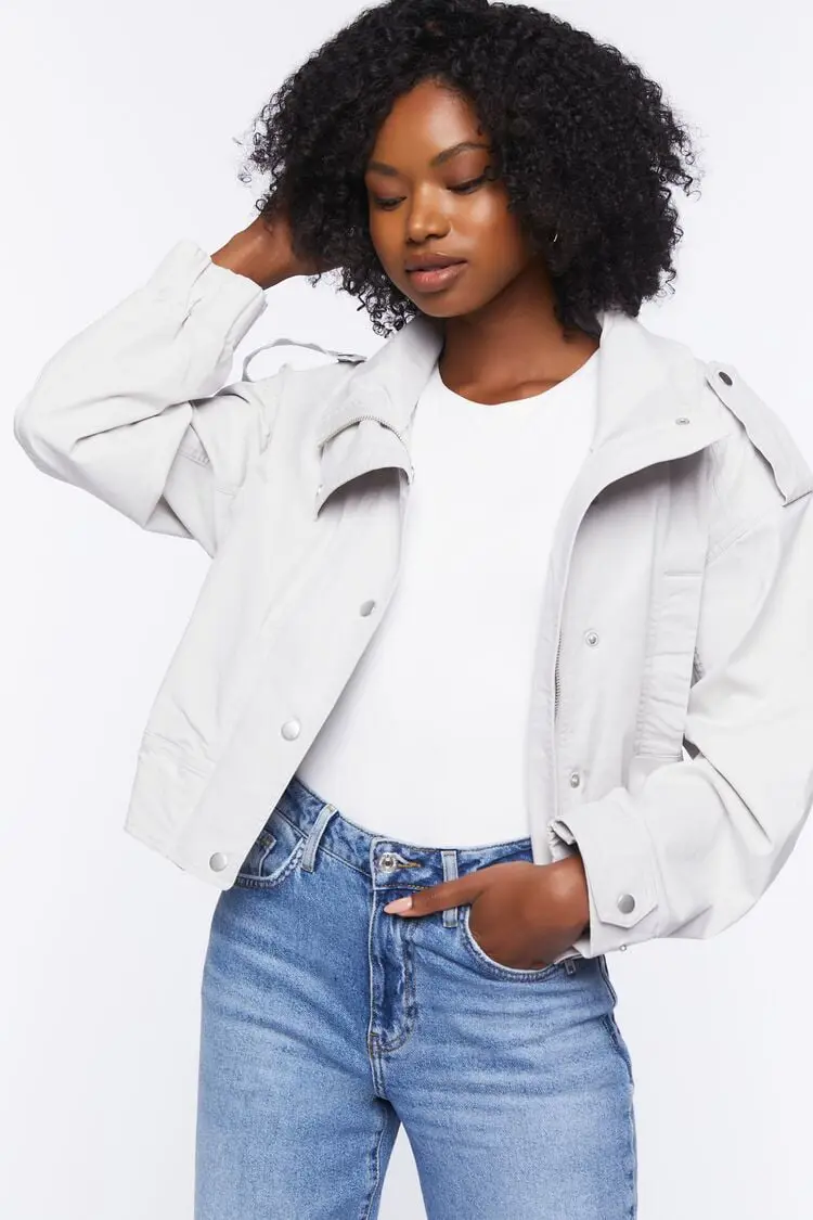 Forever 21 Forever 21 Twill Bomber Jacket Ash Brown. 1