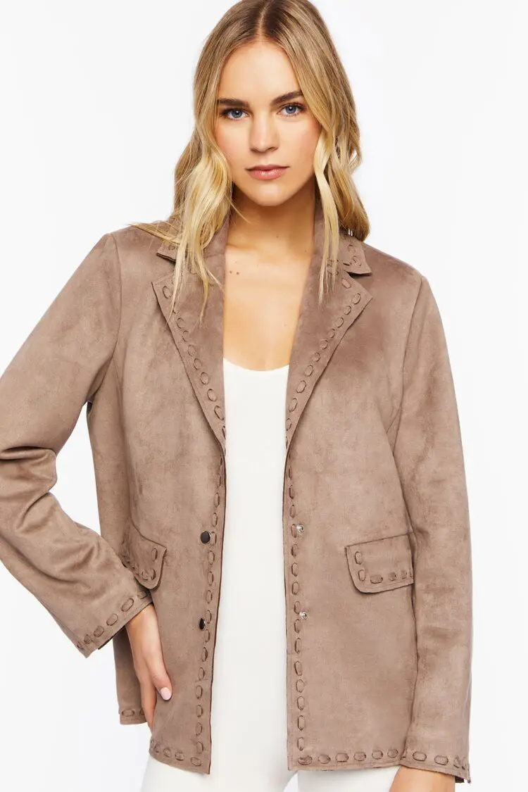 Forever 21 Forever 21 Faux Suede Peak Lapel Blazer Mocha. 1 Forever 21 Forever 21 Faux Suede Peak Lapel Blazer Mocha. 1