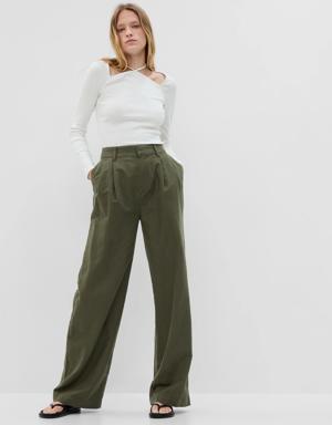 Linen-Cotton Pleated Pants green