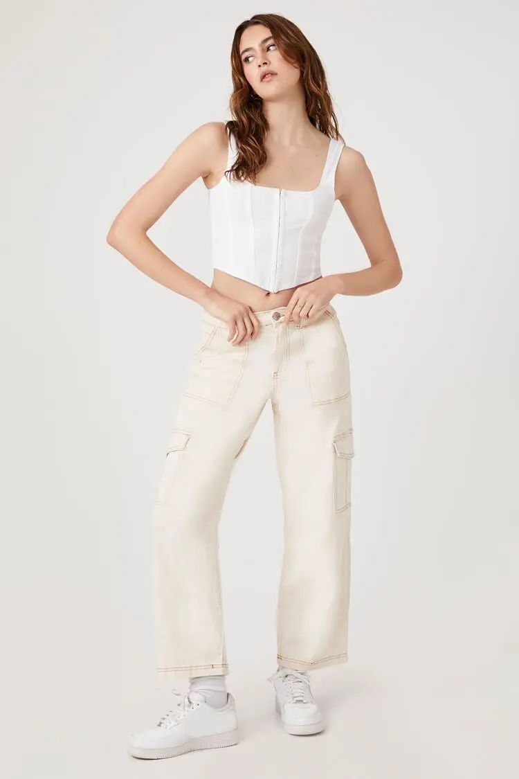 Forever 21 Forever 21 Denim Cargo Pants Ivory 212530