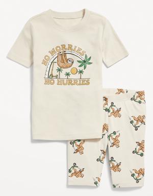 Gender-Neutral Snug-Fit Graphic Top & Short Pajamas Set for Kids multi