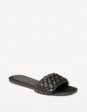 Faux-Leather Puffy Braided Sandals for Women black