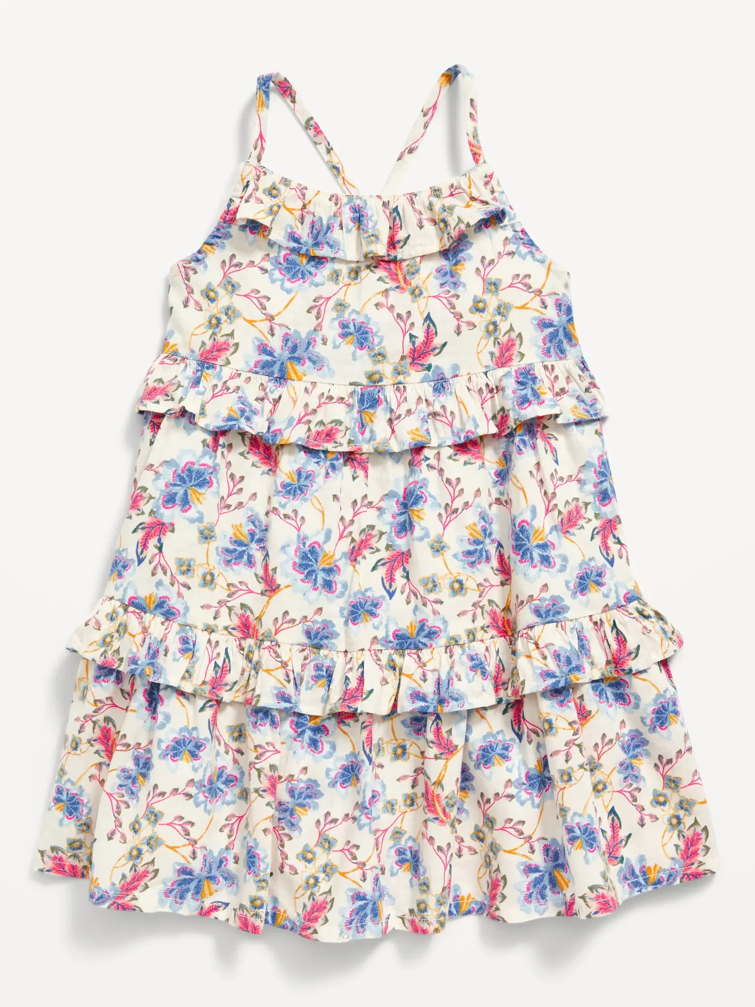 Old Navy Sleeveless Printed Ruffle-Trim Swing Dress for Toddler Girls white. 1