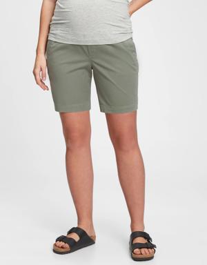 4" Maternity Full Panel Stretch Khaki Shorts green