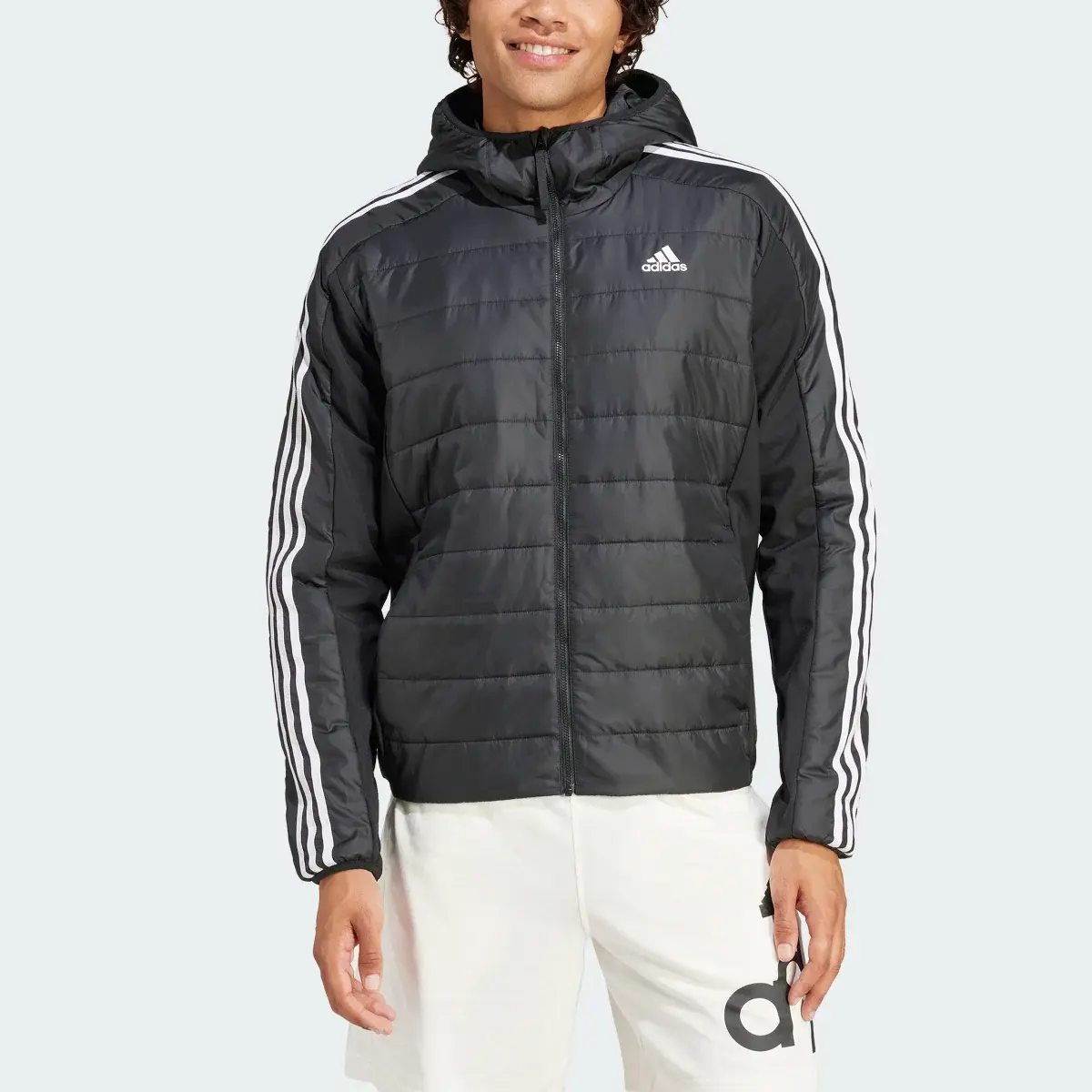 Adidas Essentials 3-Stripes Insulated Hooded Hybrid Jacket. 1