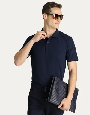 Polo Yaka Slim Fit Nakışlı Pamuk Tişört