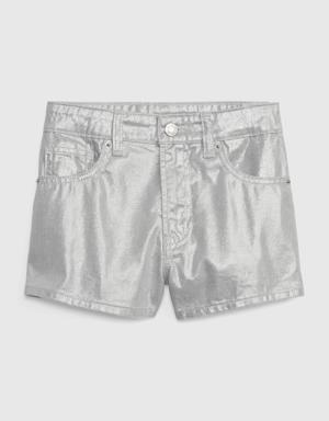 Kids High Rise Metallic Shortie Shorts silver