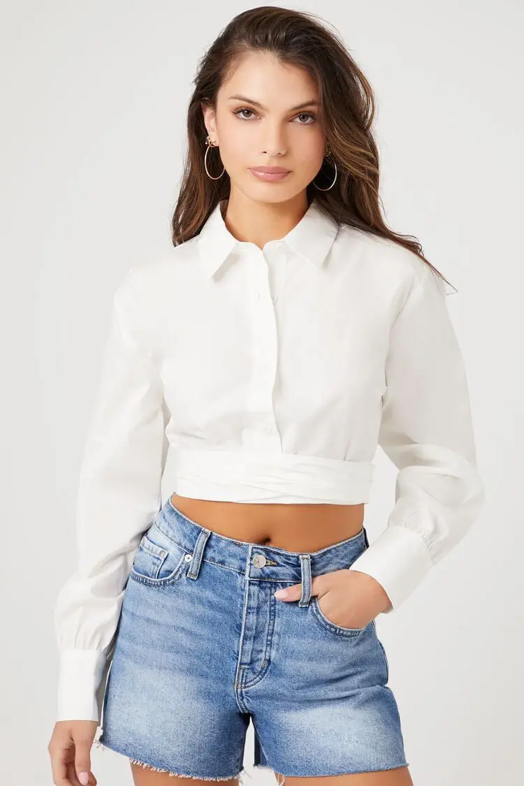 Forever 21 Forever 21 Wraparound Cropped Shirt White. 1