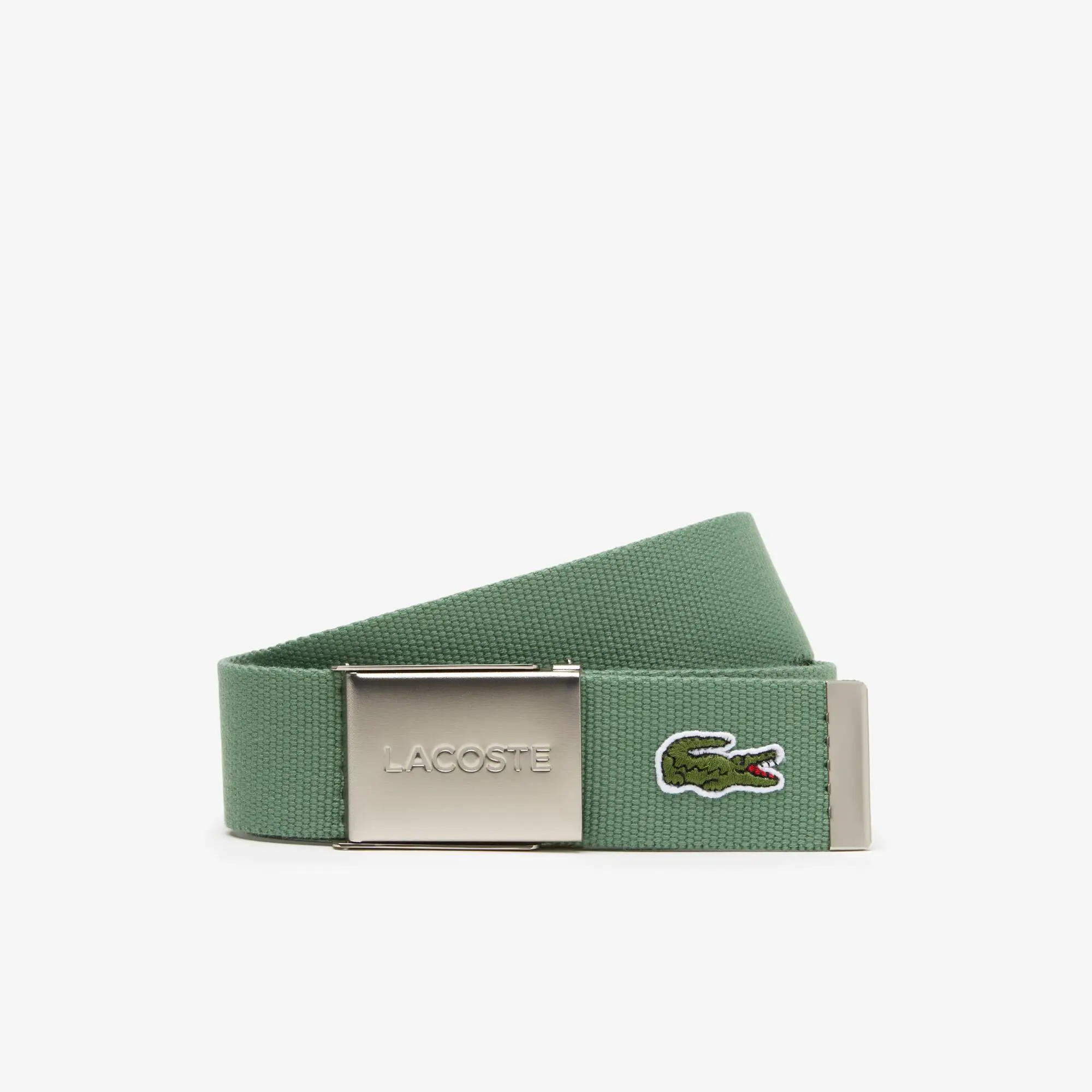 Lacoste Herren MADE IN FRANCE Gürtel aus Gewebe mit gravierter Schnalle. 1