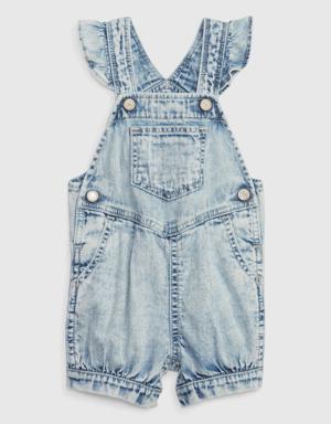 Baby 100% Organic Cotton Ruffle Denim Shortall with Washwell blue