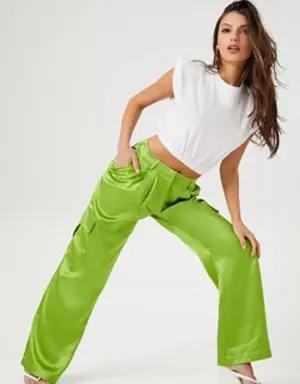 Forever 21 Satin Cargo Pants Wild Lime