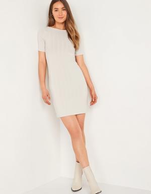 Fitted Rib-Knit Scoop-Back Mini Dress for Women beige