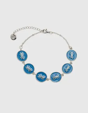 silver bracelet with sky blue pendants