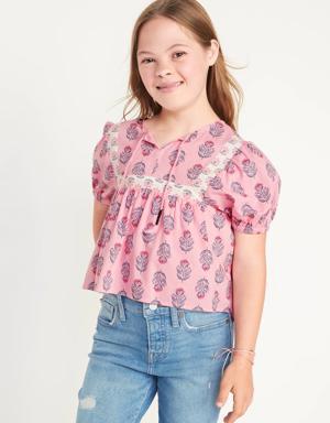 Printed Puff-Sleeve Swing Top for Girls pink