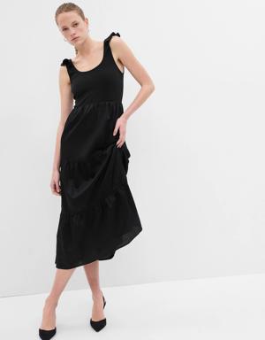 Flutter Sleeve Mixed Fabric Maxi Dress black