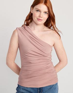 Old Navy Cropped Draped One-Shoulder Ruched Top for Women pink