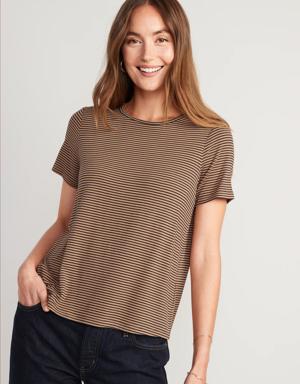 Short-Sleeve Luxe Striped T-Shirt for Women brown