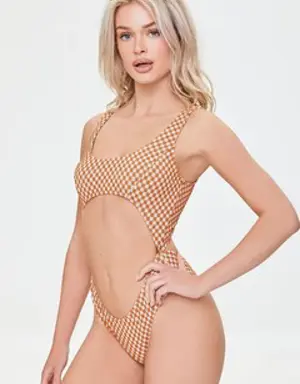 Forever 21 Plaid Cutout One Piece Swimsuit Ginger/Ivory