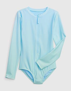 Kids Recycled Zipper Rash Guard Swim One-Piece blue