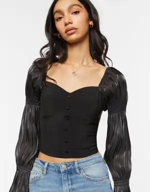 Forever 21 Sweetheart Tiered Sleeve Top Black