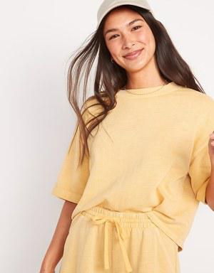 Oversized Garment-Dyed Cali-Fleece Elbow-Sleeve Sweatshirt for Women yellow