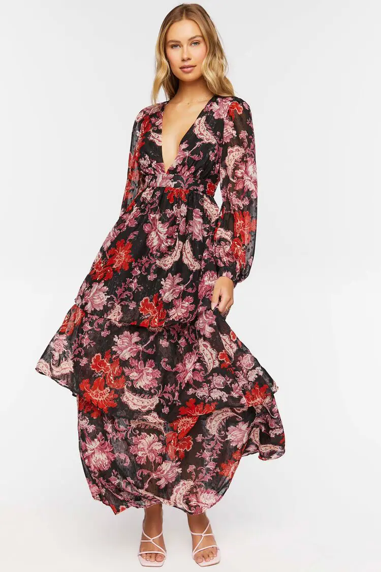 Forever 21 Forever 21 Floral Chiffon Maxi Dress Red/Multi. 1