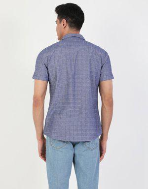 Slim Fit Shirt Neck Erkek Açık Mavi Kısa Kol Gömlek