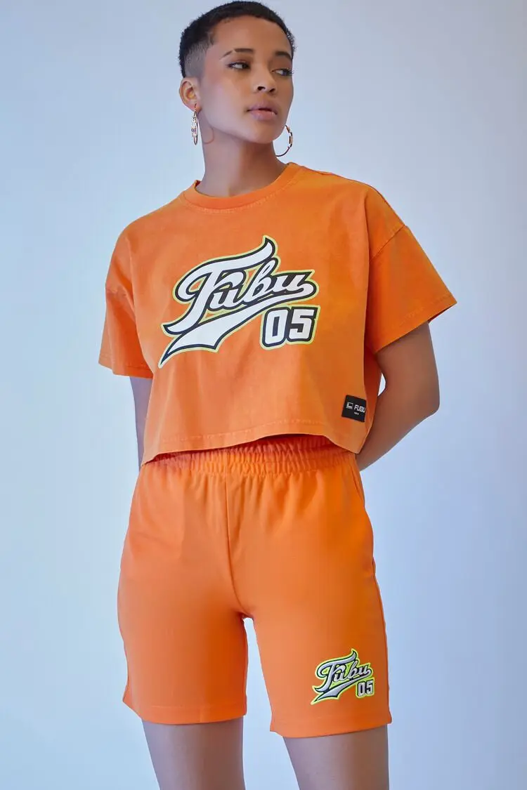 Forever 21 Forever 21 Embroidered FUBU Mesh Shorts Orange/Multi. 1