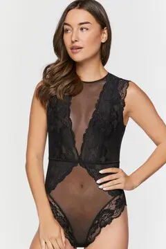 Forever 21 Forever 21 Sheer Lace Lingerie Bodysuit Black. 2