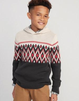 Cozy Fair Isle Pullover Sweater Hoodie for Boys multi