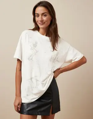 Oversized Holiday Skeleton Graphic T-Shirt