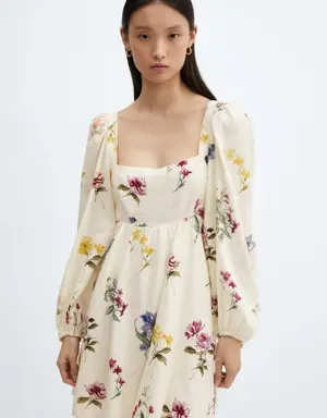 Floral linen-blend dress