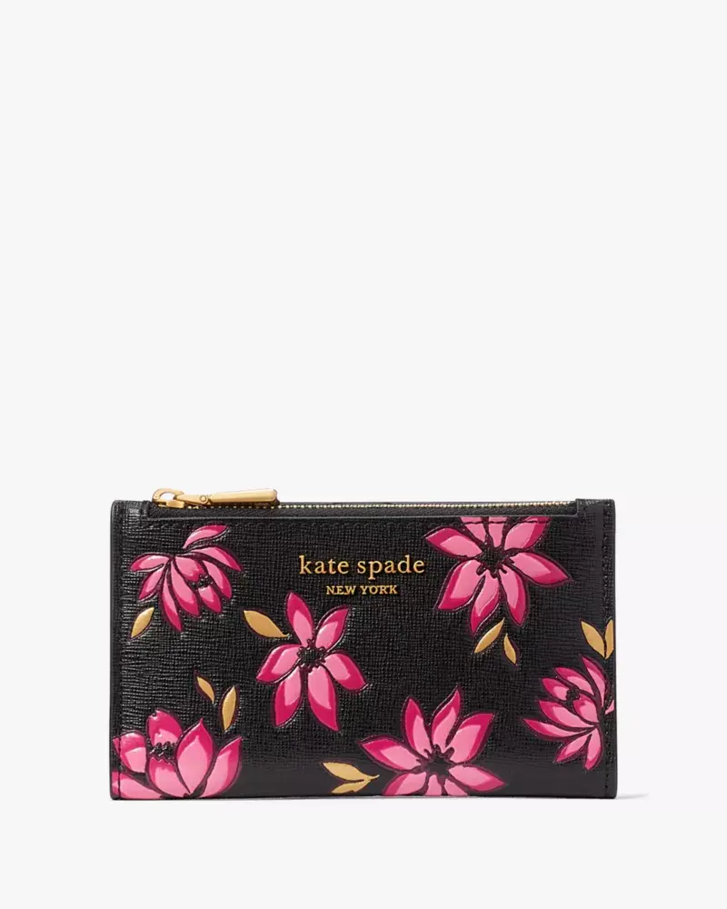 Kate Spade Morgan Winter Blooms Embossed Small Slim Bifold Wallet. 1