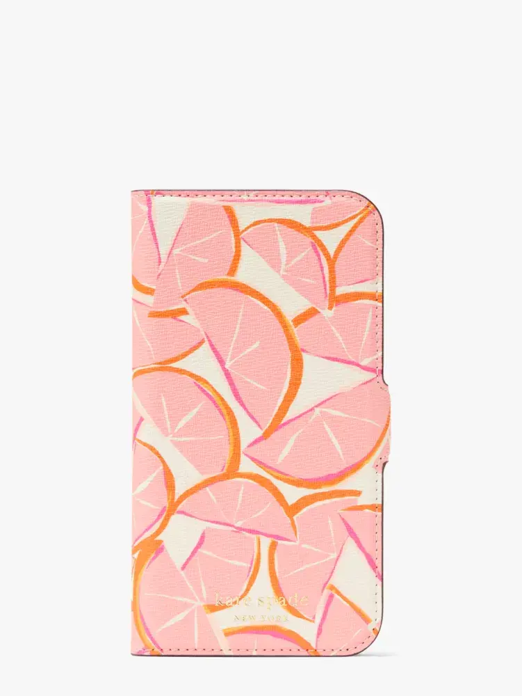 Kate Spade Spencer Grapefruit iPhone 13 Pro Magnetic Wrap Folio Case. 1