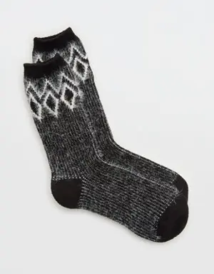 Fuzzy Fairisle Crew Socks