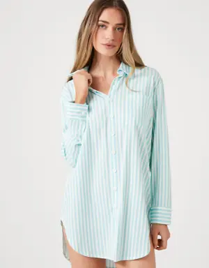 Forever 21 Striped Patch Pocket Pajama Night Dress Powder Blue/White