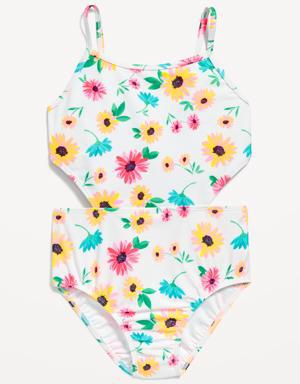 Old Navy Patterned Cut-Out-Waist One-Piece Swimsuit for Girls white