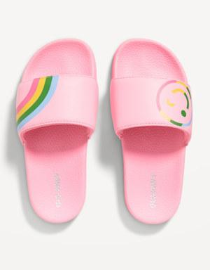 Printed Faux-Leather Pool Slide Sandals for Girls pink