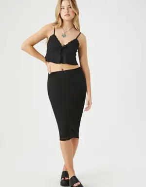 Forever 21 Fitted Mesh Midi Skirt Black