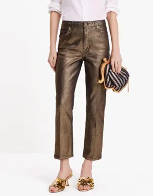 Metallic Straight Leg Denim Pant