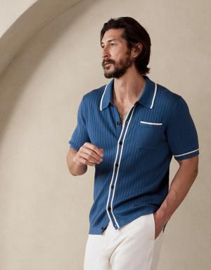 Christophe Cotton-Silk Sweater Polo blue