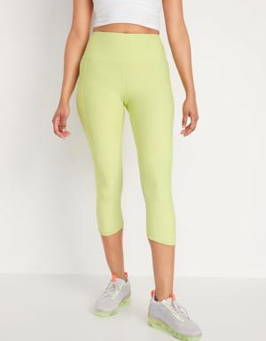 Old Navy High-Waisted PowerSoft Mesh-Panel Crop Leggings for Women yellow