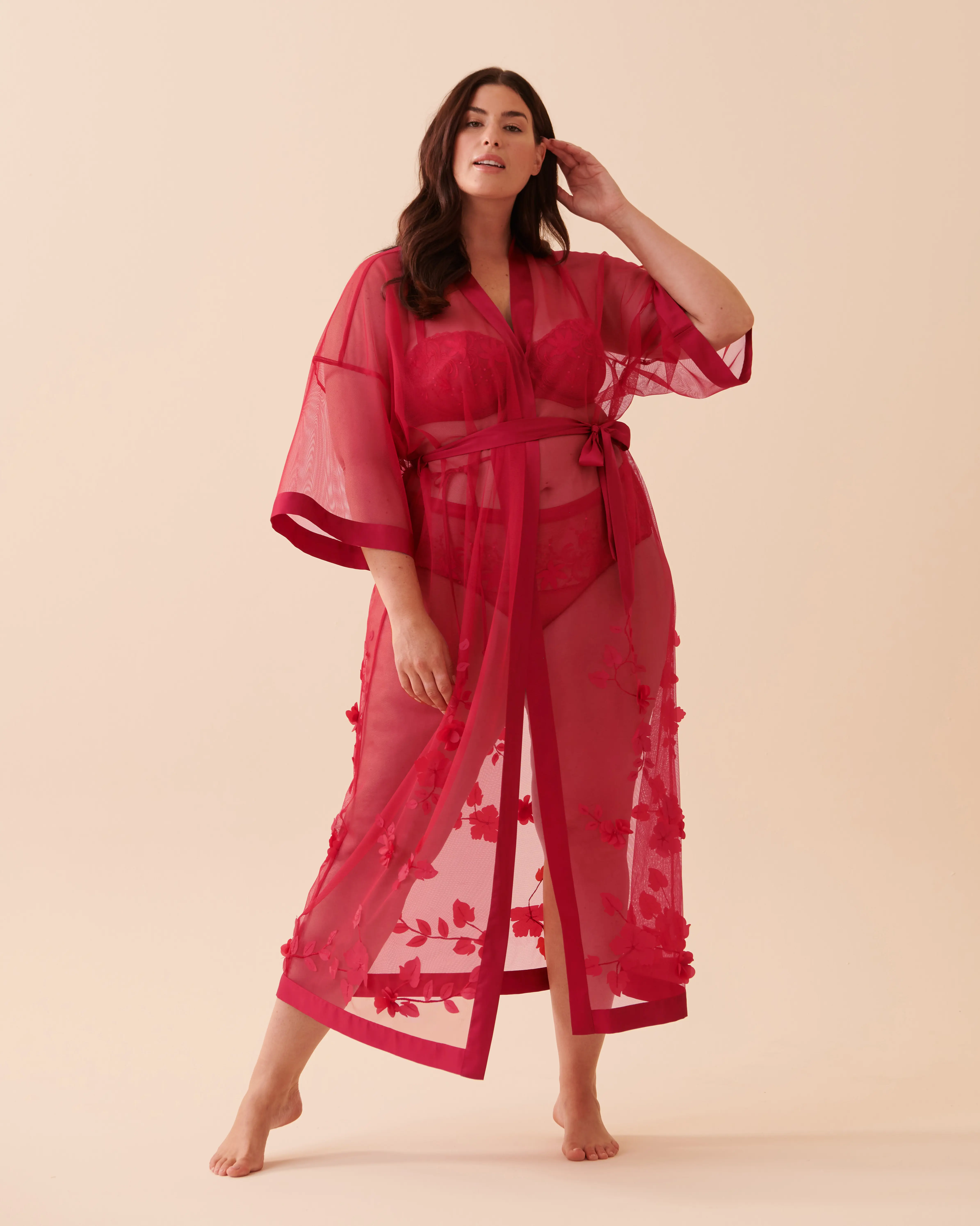 La Vie en Rose Long Sheer Mesh Floral Kimono. 2